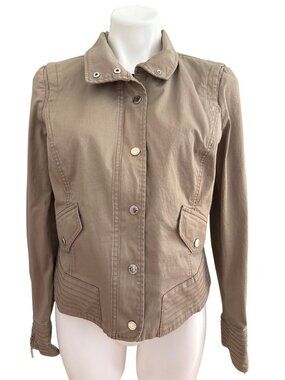 White House Black Market Women's Khaki Military Zip-Front Jacket Size 12